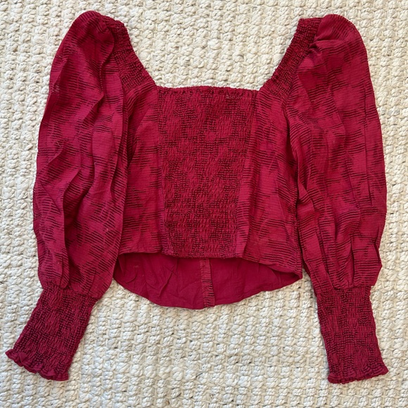 Anthropologie Romantic Puff Sleeve Blouse Cranberry Womens Size M - Picture 4 of 6